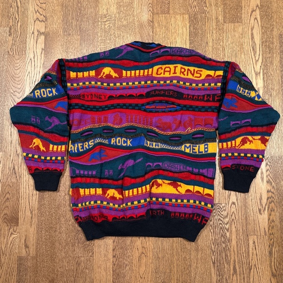 Vintage 90s Emaroo Wool Australia Made 3D Knit Coogi Style Sweater Mens Small - Picture 2 of 8